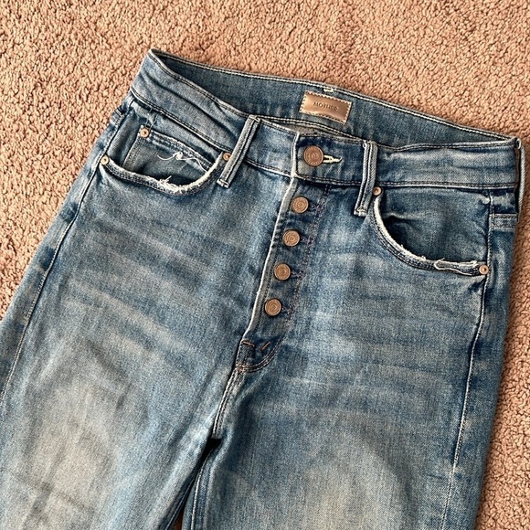 Mother The Pixie Dazzler Ankle Fray Secret Sister Distressed Button Fly Jeans - Picture 4 of 12